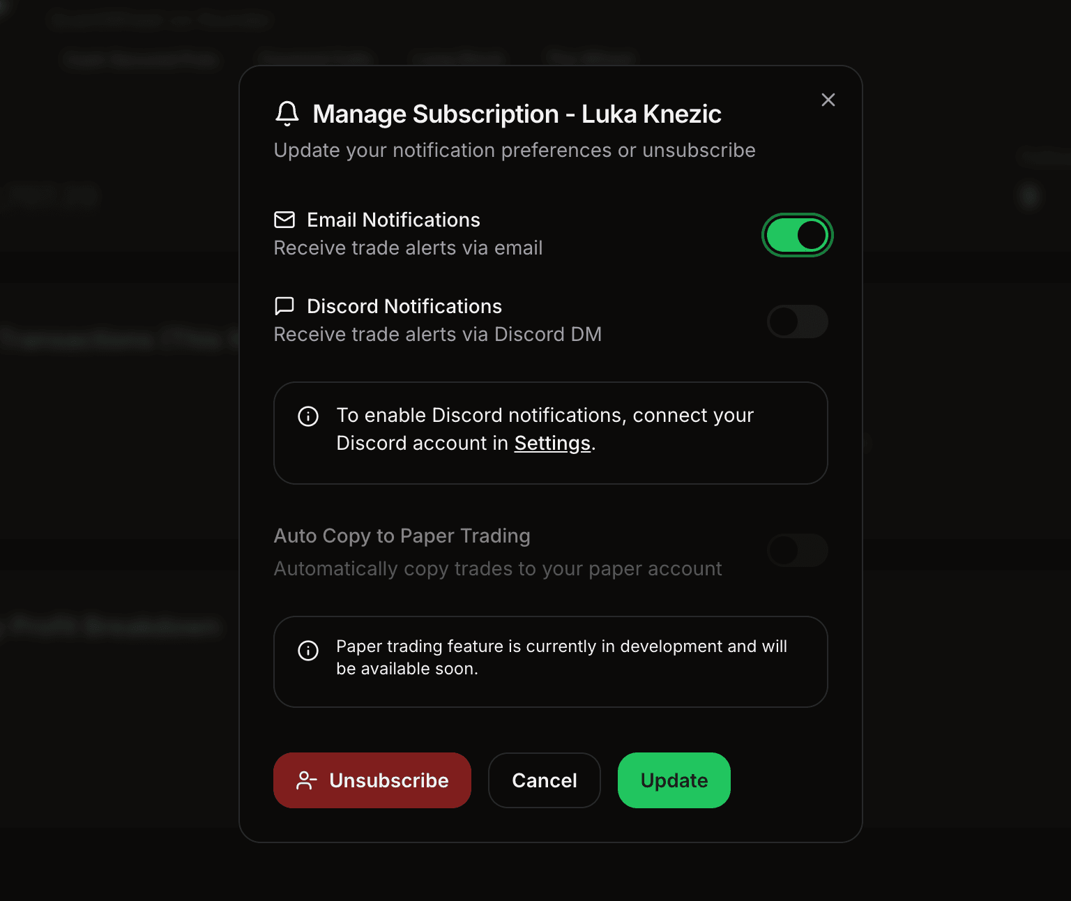 Options copy trading settings configuration interface for position sizing, allocation limits, and notification preferences. Investors customize their copying parameters based on account settings and investment objectives.