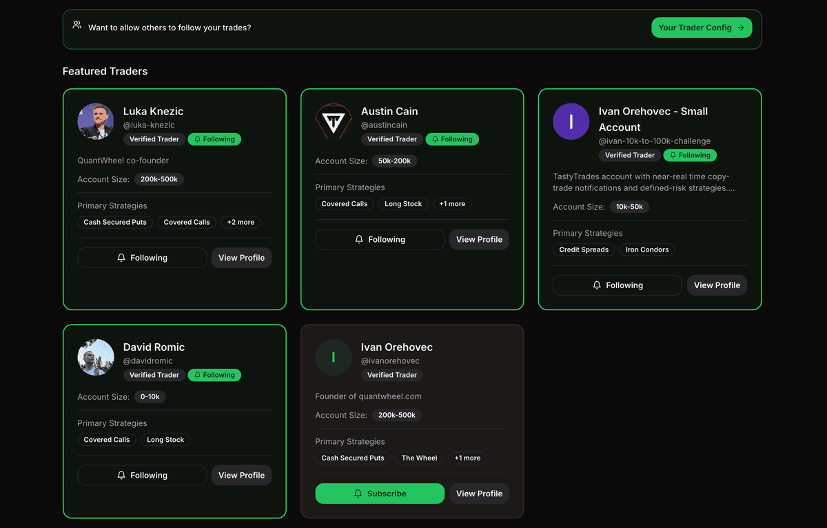 Verified traders interface