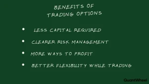 This visual outlines the key benefits of options trading, demonstrating how investors can access diverse possibilities beyond standard stock ownership. It highlights five distinct advantages, starting with lower capital requirements where a small premium controls many shares. The chart emphasizes built-in risk management, showing how losses are strictly limited to the initial cost paid. It also illustrates the high profit potential available through leveraged positions, allowing gains even from small market moves. Furthermore, it details flexible strategies that generate income or act as insurance, giving traders more choices and decisions to adapt their investment plans to any market price direction. 