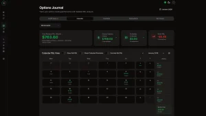 A comprehensive options expiration tracking dashboard in an options trading journal for the options wheel strategy. This tool monitors options expiration dates while calculating average cost basis of stock positions through premium collection. The journal tracks premiums earned and profit and loss metrics, showing cost basis reduction progress as you collect options expiration premiums. Full trading history records display how each transaction impacts returns. The dashboard visualizes how repeated options expiration cycles reduce acquisition costs, helping you track wheel strategy performance and maximize income. This trade tracking system provides complete P&L tracking and cost basis management for options traders.